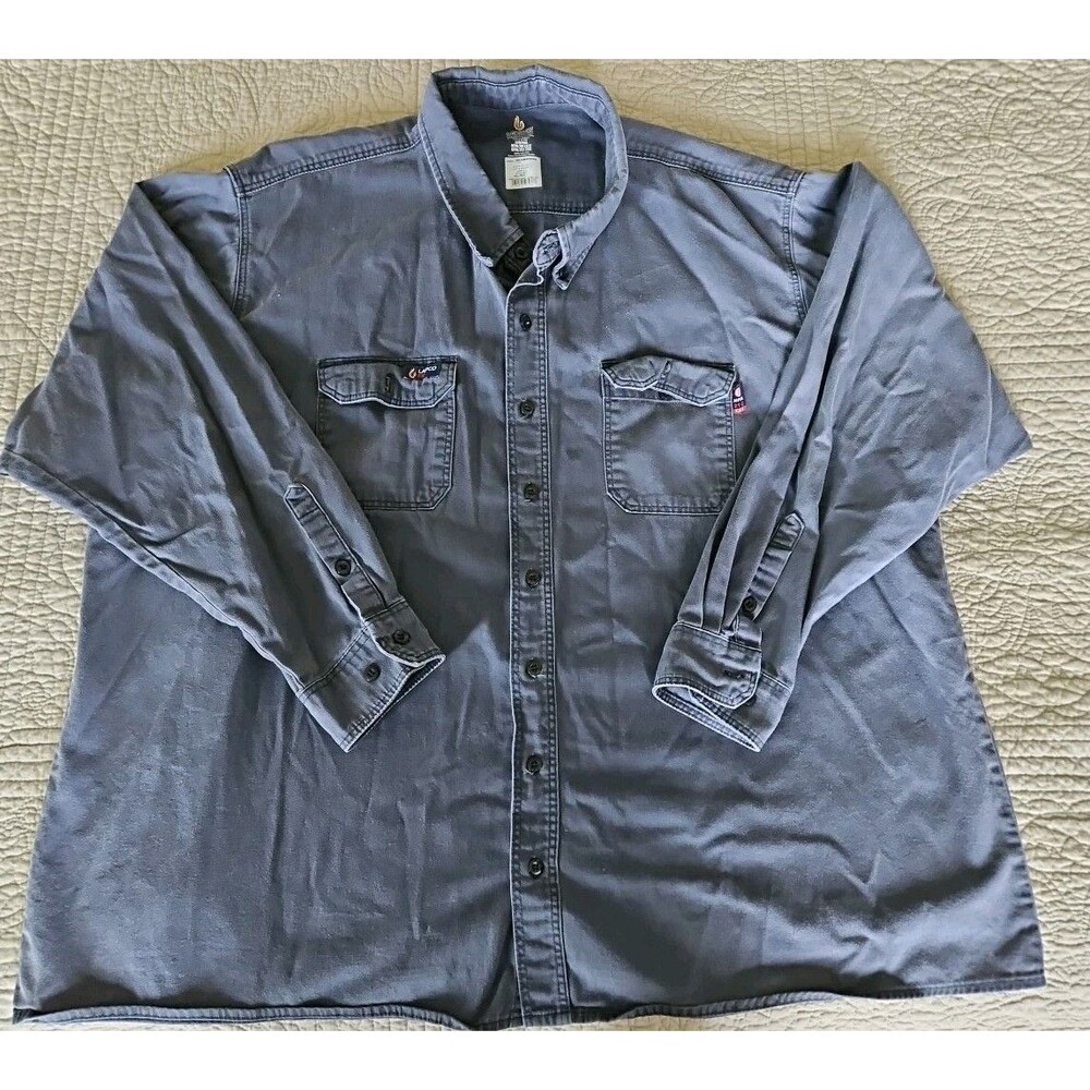 Lapco FR Shirt Mens 4XL Blue Flame Resistant Workwear Long Sleeve 2112 CAT 2